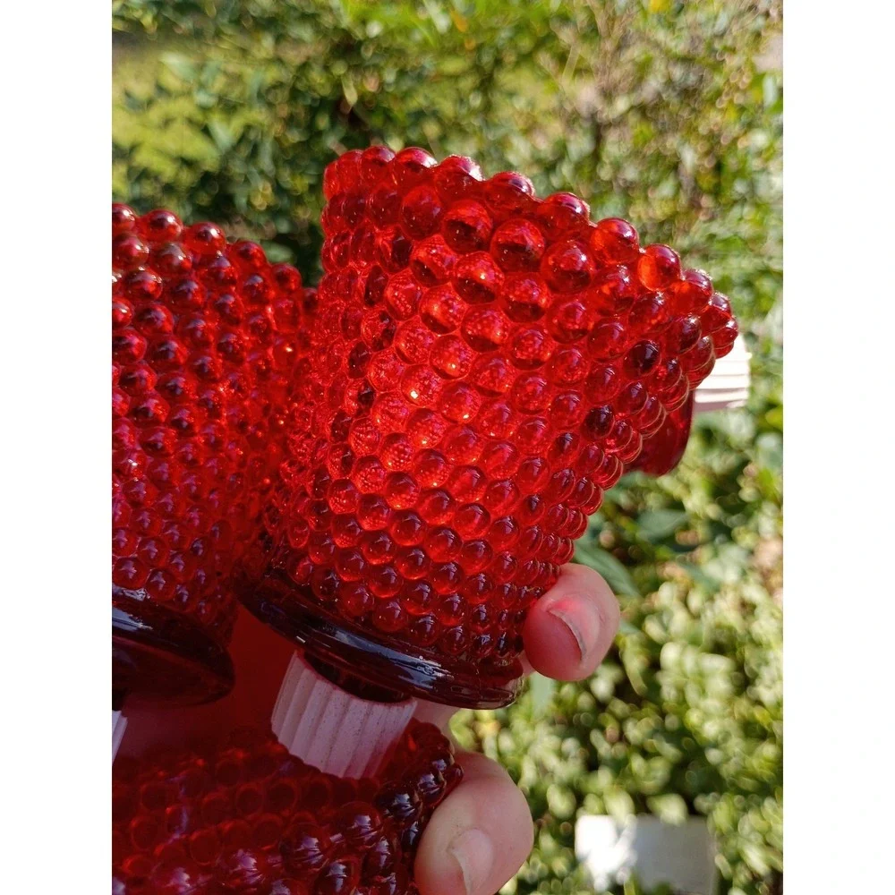 RARE Red Uranium Glass 4- Candle Holders Votive Boron Glowing Glass 3 3/4